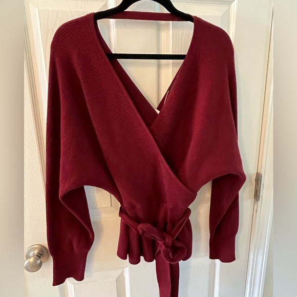Sweaters - NWT Zesica wrap ruffle belted waist knit sweater pullover